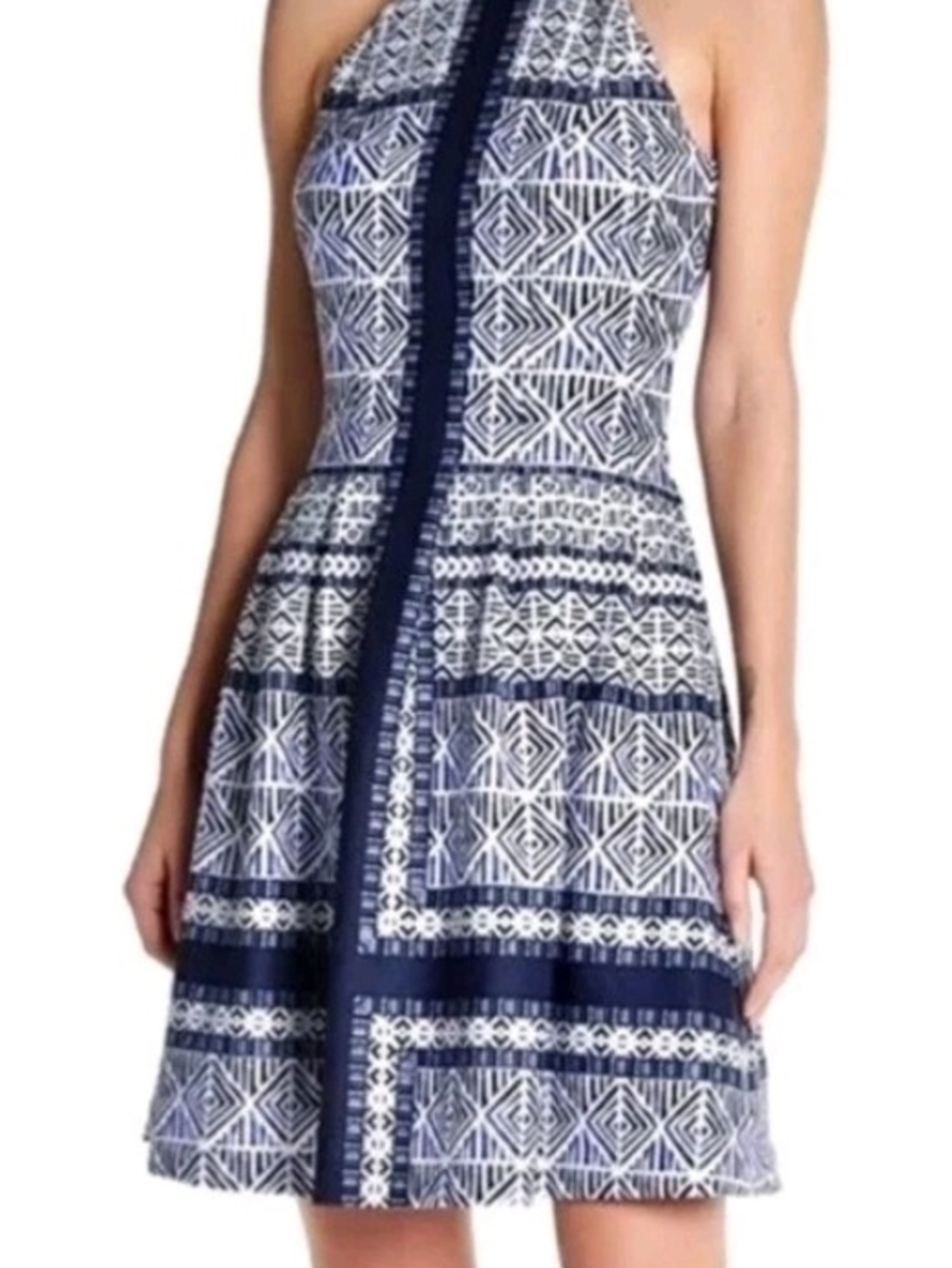 Vince Camuto Fit And Flair Navy Blue & White Sleeveless Dress Sz 8 NWT